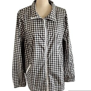 Talbots Light Jacket Nylon Gingham Checks Black and White Windbreaker size 2X